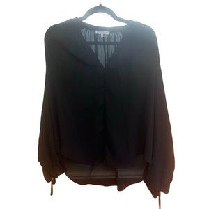 Women's Anthropologie Current Air Puff Sleeve Semi‎ Sheer Black Pullover S